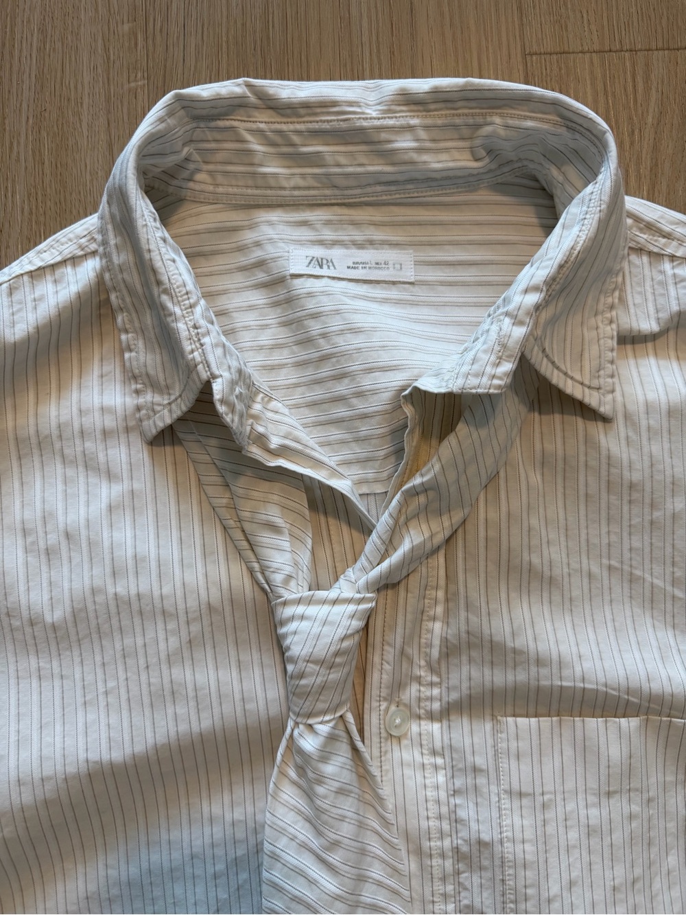 Combination Striped Tie Shirt Ecru - Picture 6 of 16